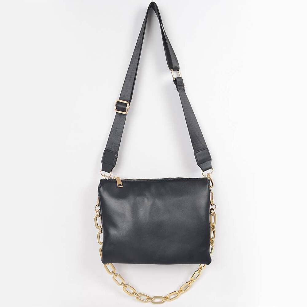 Black Faux  Leather Luxe Crossbody Shoulder  Bag